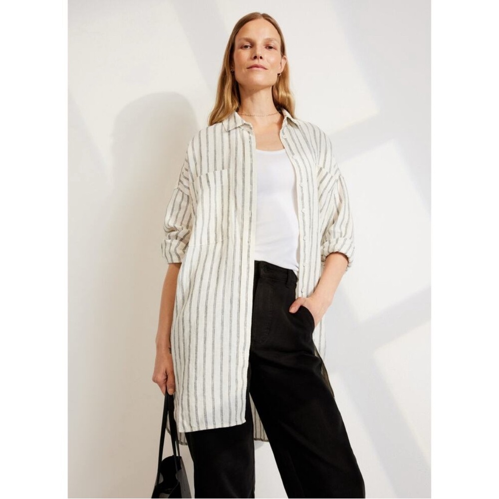 Everlane way long linen oversized striped button-up shirt